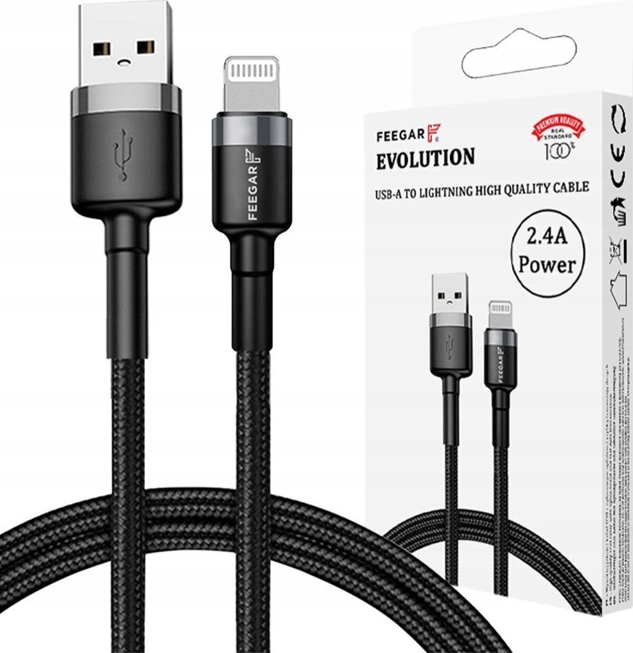 Кабель Feegar Cable USB-A Lightning 2.4A Nylon для iPhone 14 13 Pro 12 11  10 X 8 7 цена | kaup24.ee