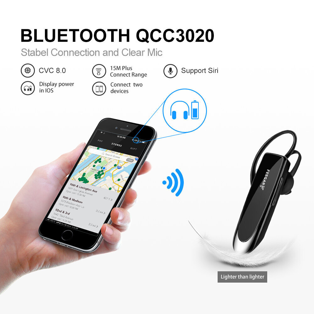 Käed-vabad seadmed Vabakäeseadmed Feegar BF300 PRO Juhtmeta kõrvaklapid Bluetooth BT 5.0 CSR 32h HD Multipoint hind ja info | Käed-vabad seadmed | kaup24.ee