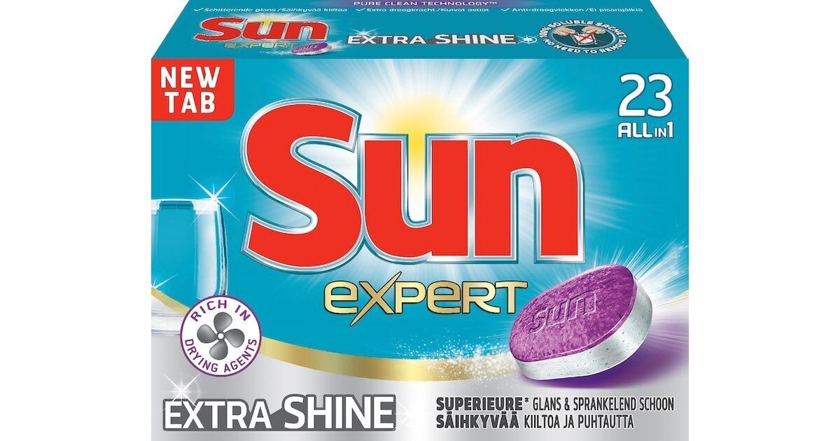 SUN All-in-1 nõudepesutabletid Extra Shine, 23 tk hind ja info | Nõudepesuvahendid | kaup24.ee