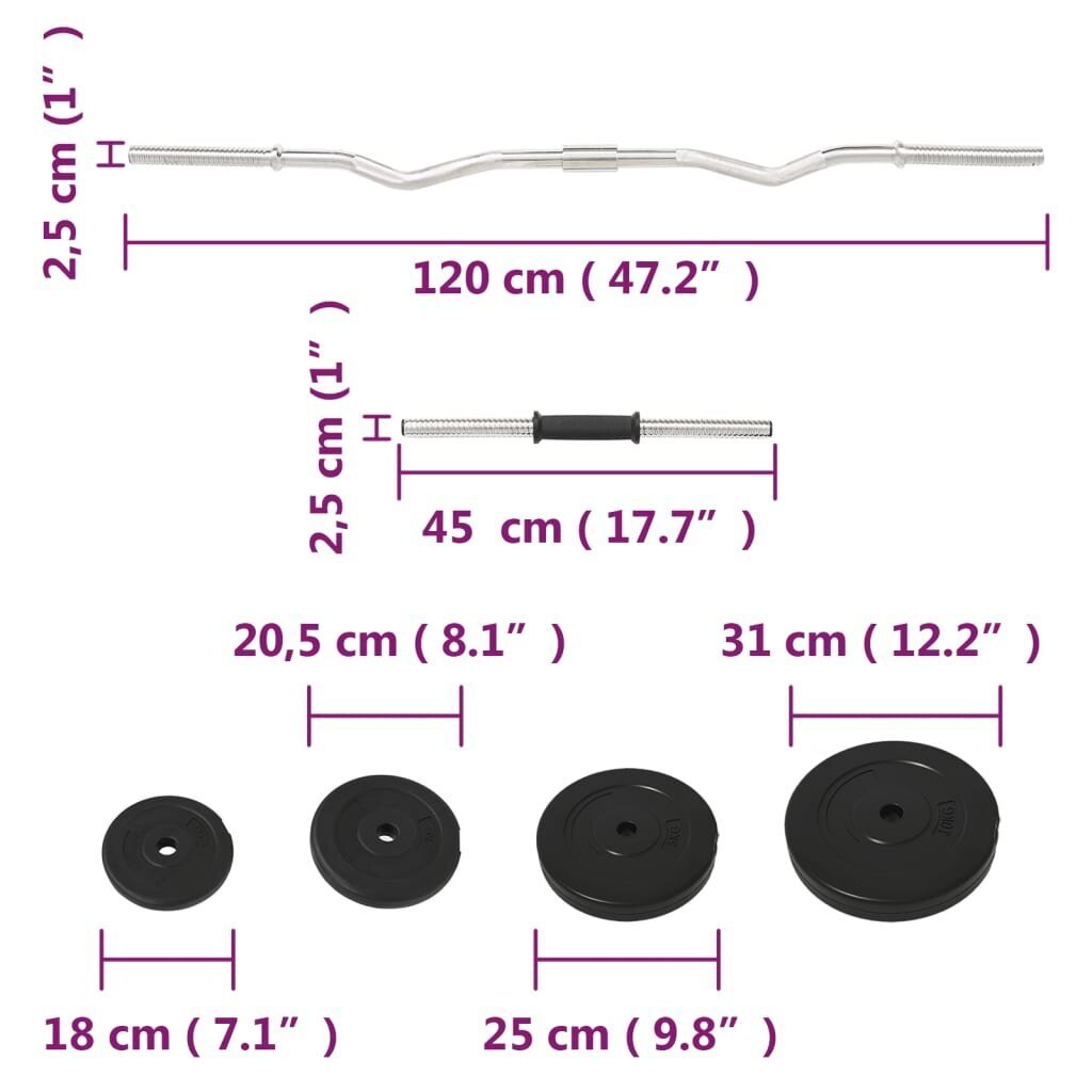 vidaXL kangi ja hantlite komplekt ketastega, 60 kg hind ja info | Hantlid, kangid, raskused | kaup24.ee