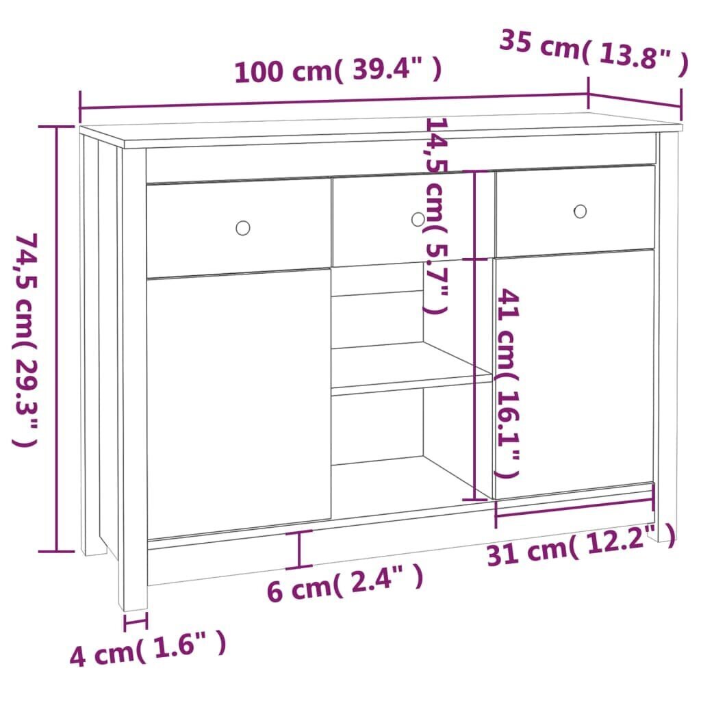 vidaXL puhvetkapp, 100 x 35 x 74,5 cm, toekas männipuit hind ja info | Elutoa väikesed kapid | kaup24.ee