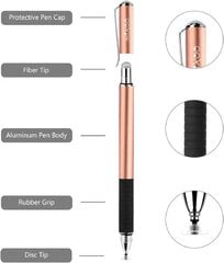 Mixoo Precision Disc Stylus Touch Pen Стилус 2 в 1 Емкостная ручка для сенсорного экрана, совместимая со смартфонами и планшетами, черный + цвет розового золота цена и информация | Аксессуары для планшетов, электронных книг | kaup24.ee