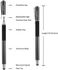 Mixoo Precision Disc Stylus Touch Pen Стилус 2 в 1 Емкостная ручка для сенсорного экрана, совместимая со смартфонами и планшетами, черный + синий цена и информация | Аксессуары для планшетов, электронных книг | kaup24.ee