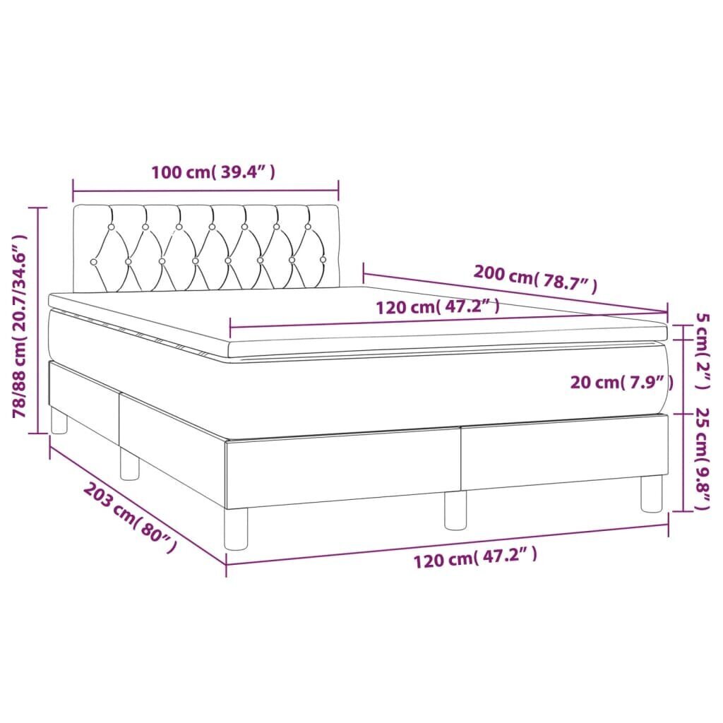 vidaXL kontinentaalvoodi madratsiga ja LED, tumepruun, 120x200 cm, kangas цена и информация | Voodid | kaup24.ee