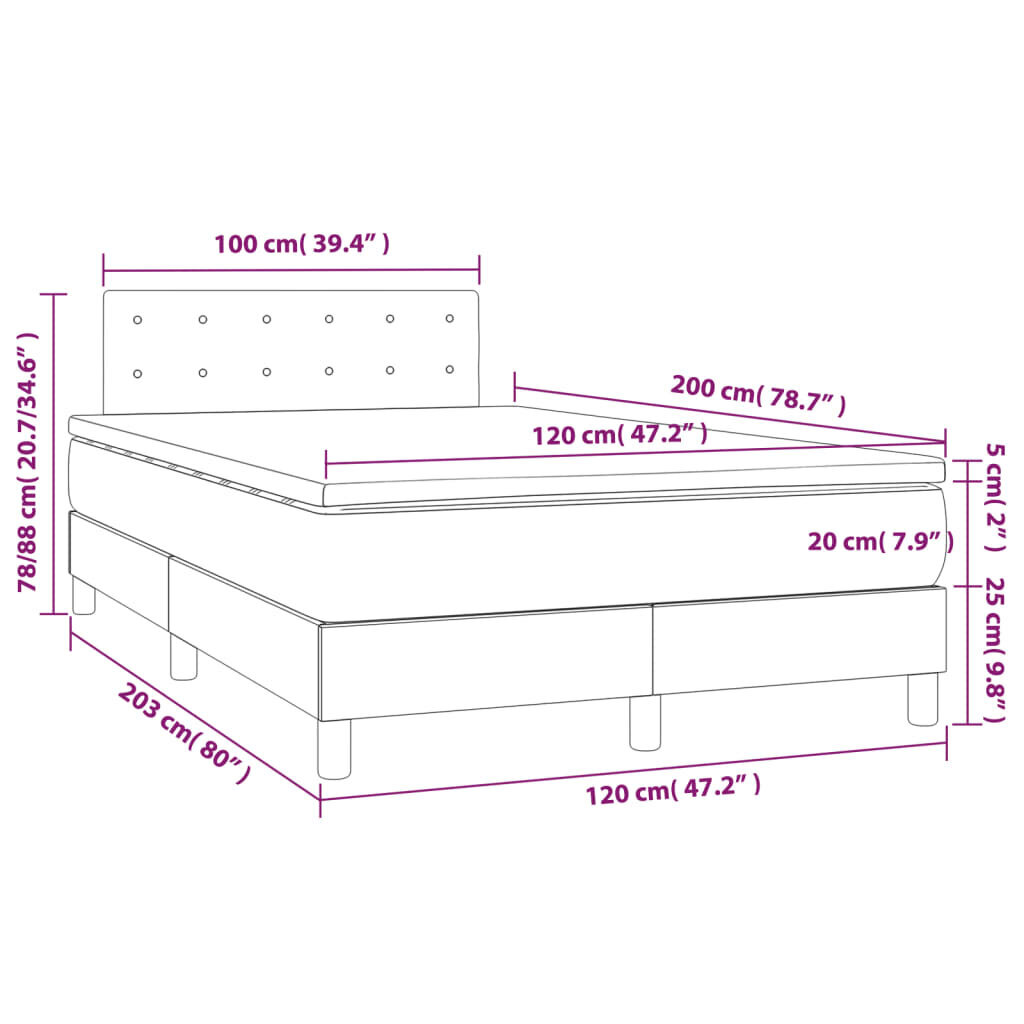 vidaXL kontinentaalvoodi madratsiga ja LED, must, 120x200 cm, kangas hind ja info | Voodid | kaup24.ee