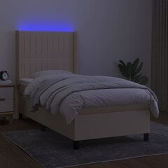 vidaXL kontinentaalvoodi madratsiga ja LED, kreemjas, 80x200 cm, kangas hind ja info | Voodid | kaup24.ee