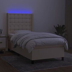 vidaXL kontinentaalvoodi madratsiga ja LED, kreemjas, 80x200 cm, kangas hind ja info | Voodid | kaup24.ee