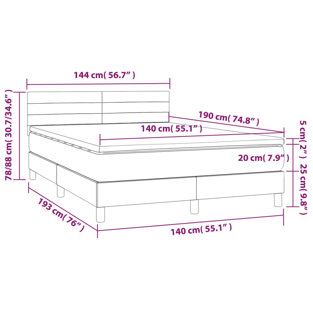 vidaXL kontinentaalvoodi madrats ja LED, helehall, 140x190 cm, kangas цена и информация | Voodid | kaup24.ee