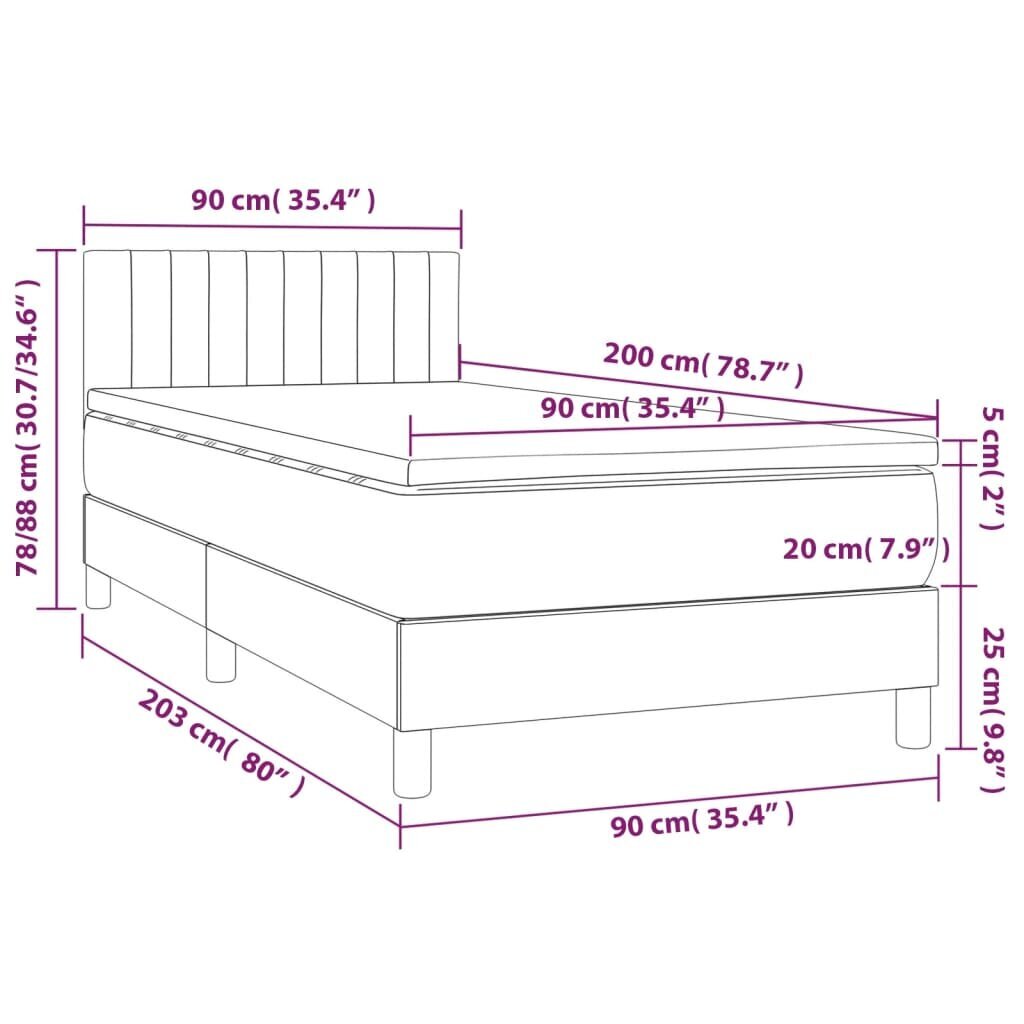 vidaXL kontinentaalvoodi madrats ja LED, sinine, 90x200 cm, kangas hind ja info | Voodid | kaup24.ee