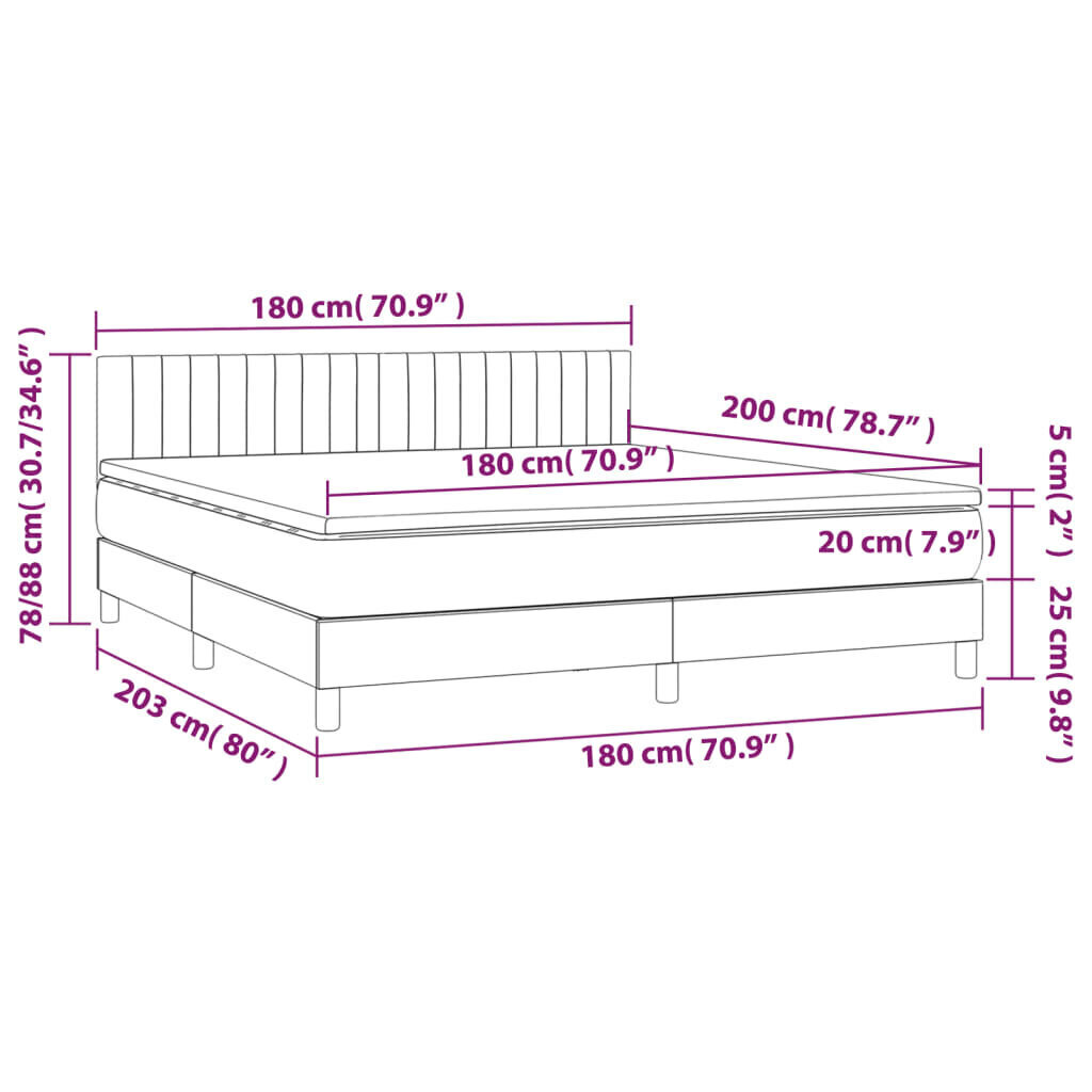 vidaXL kontinentaalvoodi madratsiga ja LED, helehall, 180x200 cm, kangas hind ja info | Voodid | kaup24.ee