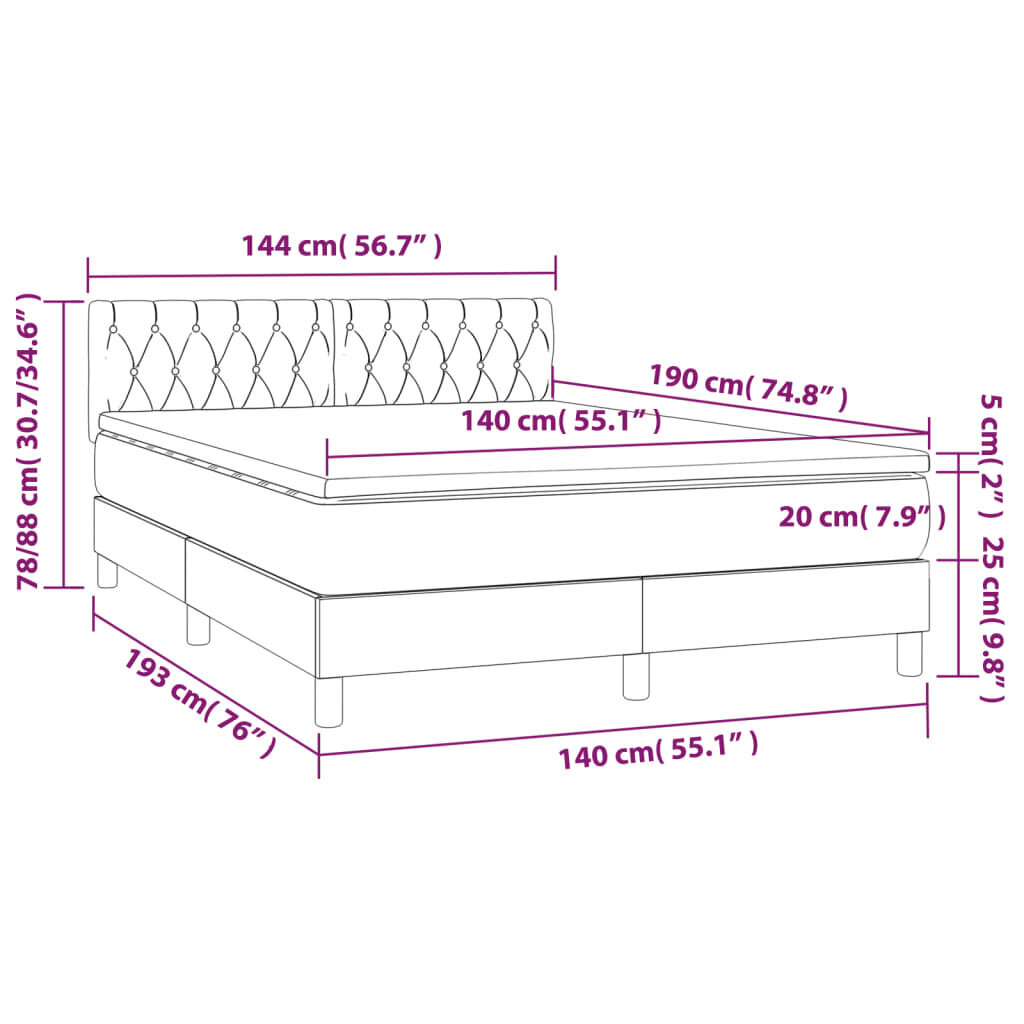 vidaXL kontinentaalvoodi madrats ja LED, helehall, 140x190 cm, kangas цена и информация | Voodid | kaup24.ee