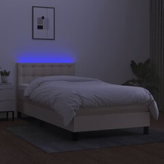 vidaXL kontinentaalvoodi madratsiga ja LED, kreemjas, 90x200 cm, kangas hind ja info | Voodid | kaup24.ee
