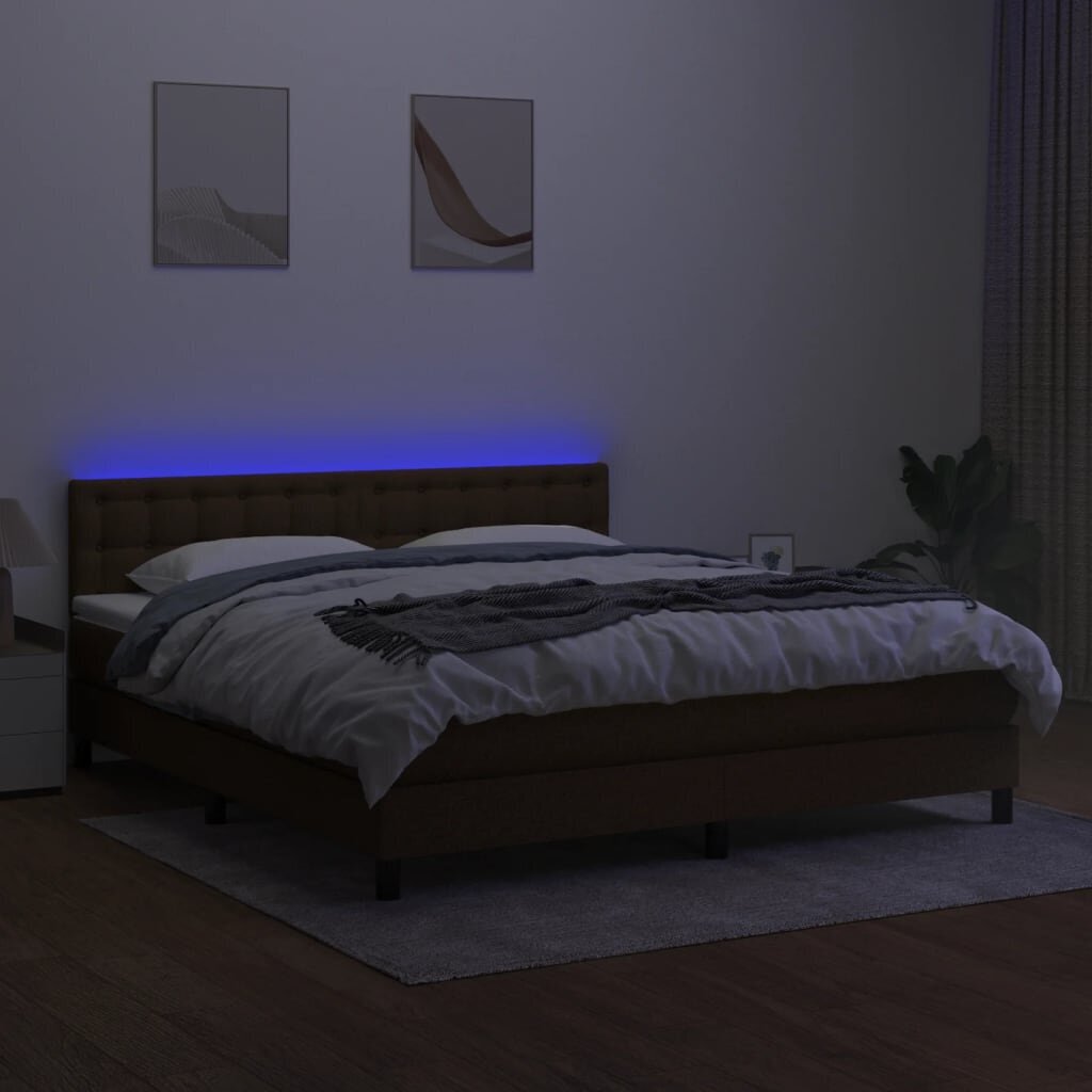 vidaXL kontinentaalvoodi madratsiga ja LED, tumepruun, 180x200 cm, kangas hind ja info | Voodid | kaup24.ee
