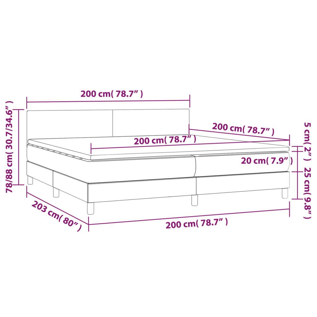 vidaXL kontinentaalvoodi madratsiga ja LED, pruunikas, 200x200 cm, kangas цена и информация | Voodid | kaup24.ee