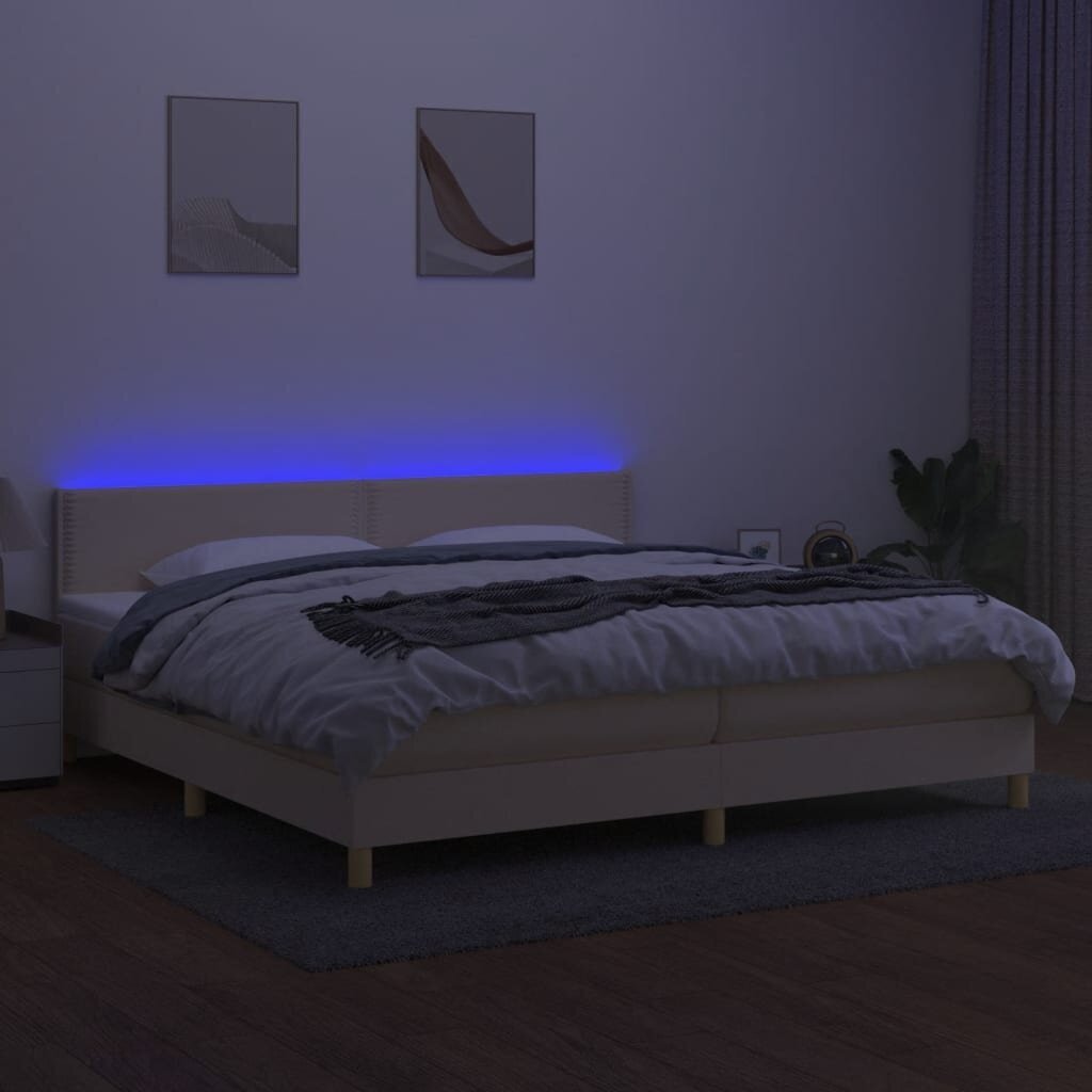 vidaXL kontinentaalvoodi madratsiga ja LED, kreemjas, 200x200 cm, kangas цена и информация | Voodid | kaup24.ee