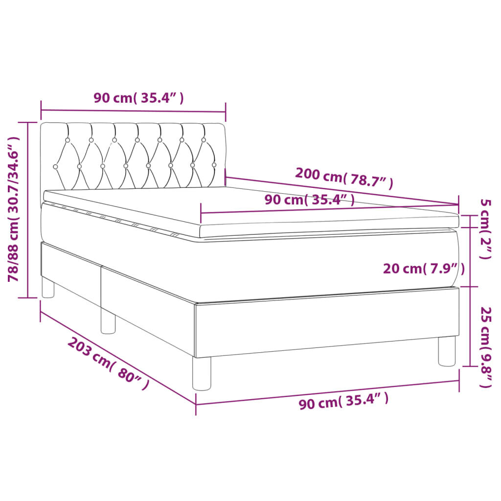 vidaXL kontinentaalvoodi madratsiga ja LED, helehall, 90x200 cm, kangas цена и информация | Voodid | kaup24.ee