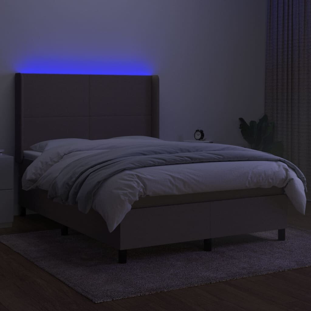 vidaXL kontinentaalvoodi madratsiga ja LED, pruunikas, 140x190 cm, kangas цена и информация | Voodid | kaup24.ee