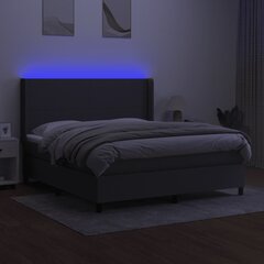 vidaXL kontinentaalvoodi madratsiga ja LED, tumehall, 180x200 cm, kangas hind ja info | Voodid | kaup24.ee