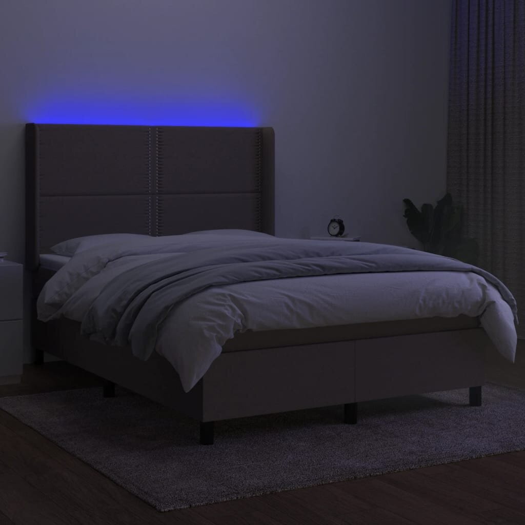 vidaXL kontinentaalvoodi madrats ja LED, pruunikas, 140x190 cm, kangas hind ja info | Voodid | kaup24.ee