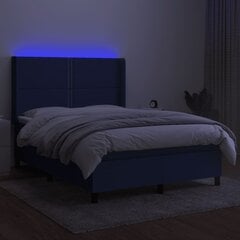 vidaXL kontinentaalvoodi madratsiga ja LED, sinine, 140x190 cm, kangas hind ja info | Voodid | kaup24.ee