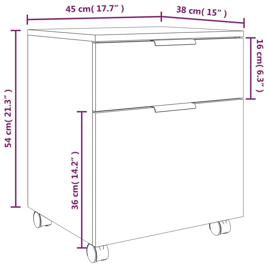 vidaXL mobiilne dokumendikapp ratastega, Sonoma, 45x38x54 cm tehispuit цена и информация | Elutoa väikesed kapid | kaup24.ee