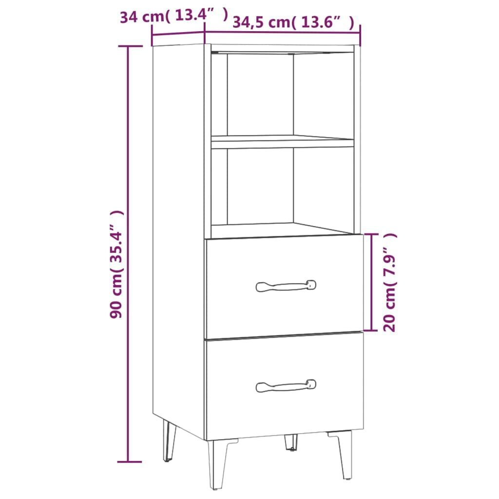 vidaXL puhvetkapp, valge, 34,5 x 34 x 90 cm, tehispuit цена и информация | Elutoa väikesed kapid | kaup24.ee