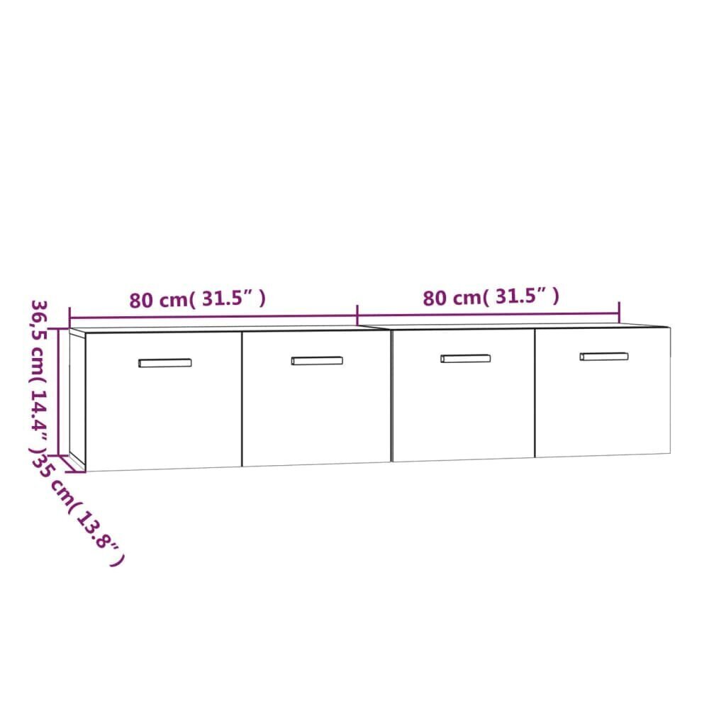 vidaXL seinakapp, 2 tk, betoonhall, 80x35x36,5 cm, tehispuit hind ja info | Elutoa väikesed kapid | kaup24.ee