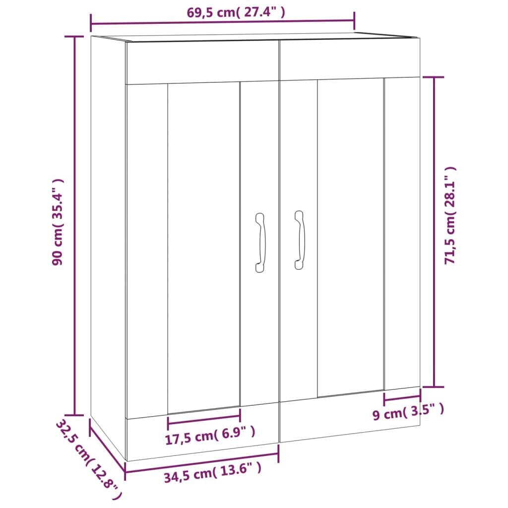 vidaXL seinakapp, betoonhall, 69,5 x 32,5 x 90 cm hind ja info | Elutoa väikesed kapid | kaup24.ee