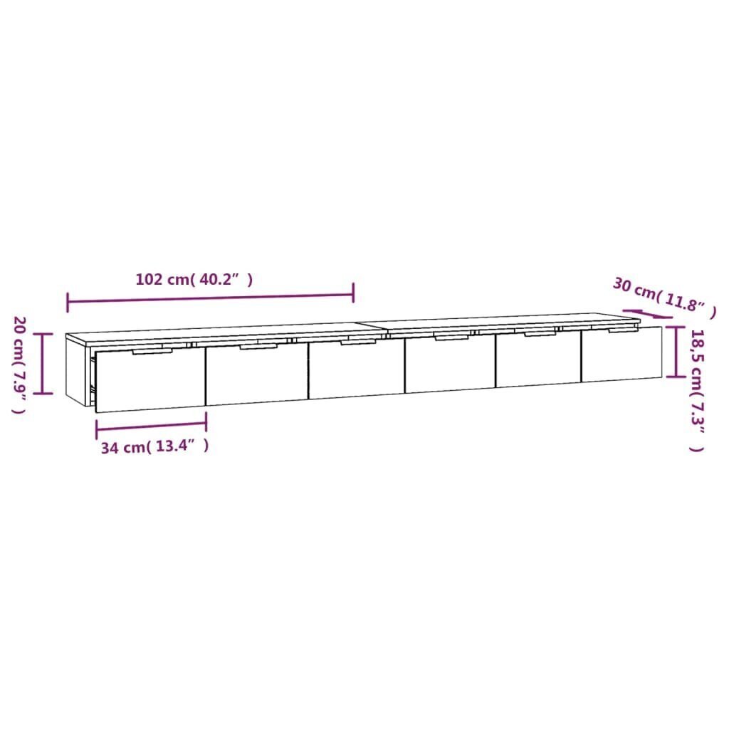 vidaXL seinakapid 2 tk, pruun tamm 102x30x20 cm tehispuit цена и информация | Elutoa väikesed kapid | kaup24.ee