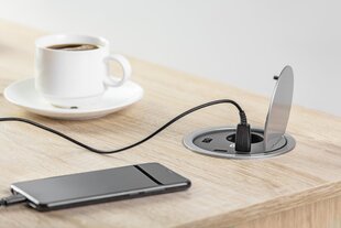 Ümmargune sideühendusplokk, 1 pesa, 2 USB pistikut, hall цена и информация | Удлинители | kaup24.ee
