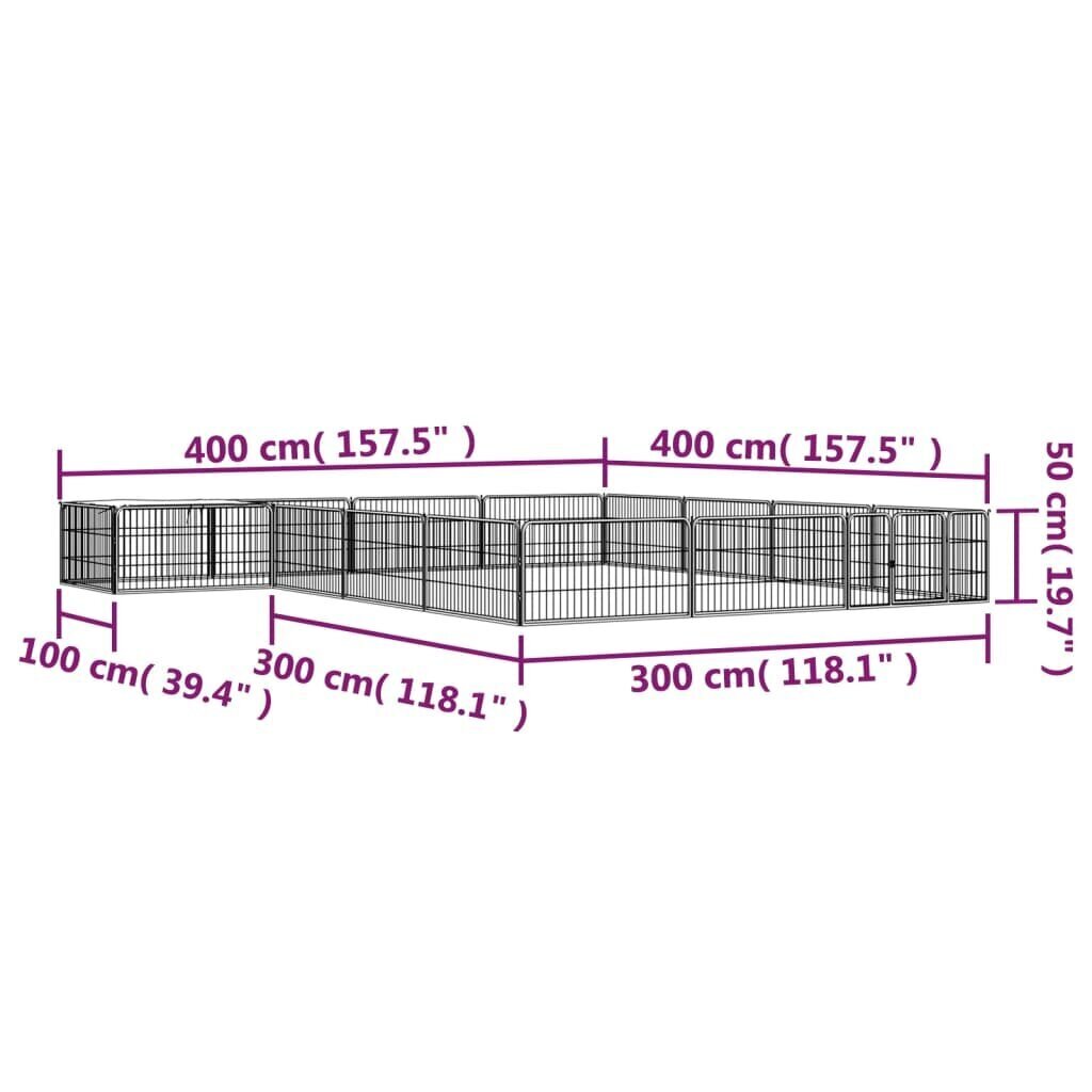 vidaXL 16 paneeliga koera mänguaed must 100x50 cm pulbervärvitud teras hind ja info | Pesad, kuudid | kaup24.ee