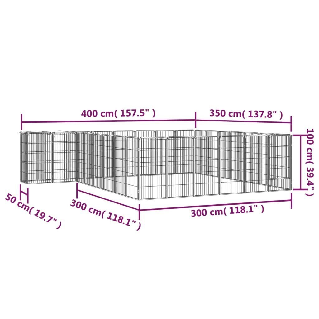 vidaXL 30 paneeliga koera mänguaed must 50x100 cm pulbervärvitud teras цена и информация | Pesad, padjad | kaup24.ee