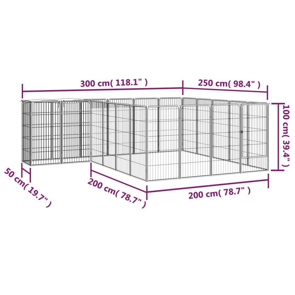 vidaXL 22 paneeliga koera mänguaed must 50x100 cm pulbervärvitud teras hind ja info | Transportkorvid, puurid | kaup24.ee