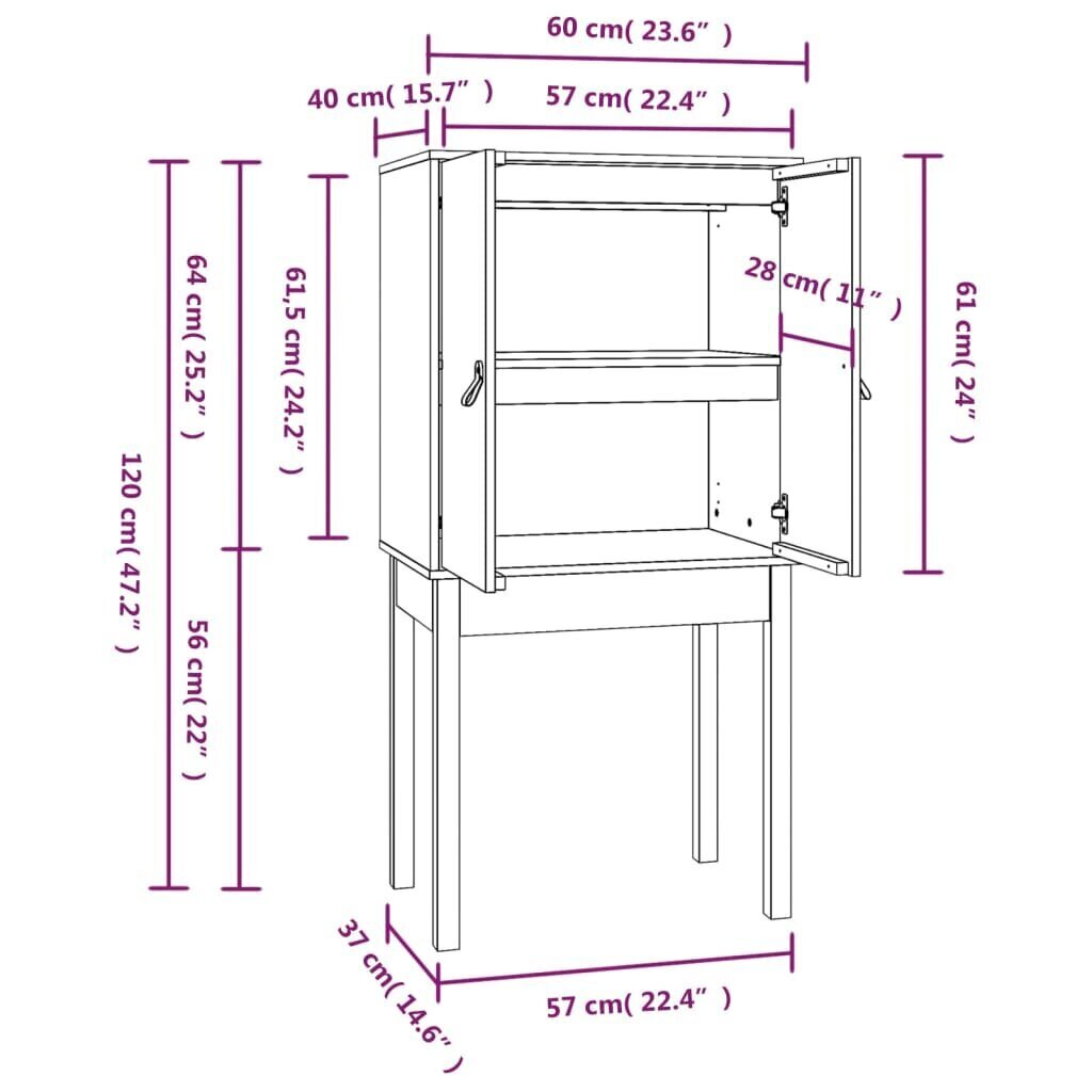 vidaXL kõrge kapp, valge, 60 x 40 x 120 cm, männipuit цена и информация | Elutoa väikesed kapid | kaup24.ee