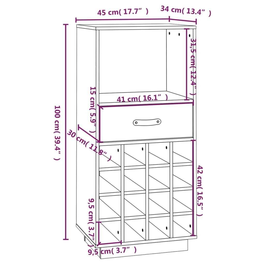 vidaXL raamatukapp, meekarva, 45 x 34 x 100 cm, männipuit hind ja info | Köögikapid | kaup24.ee