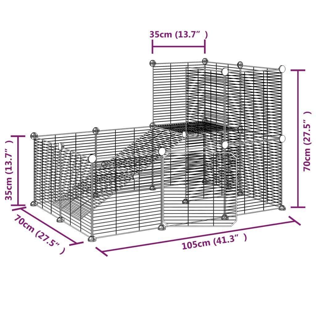 vidaXL 20-paneeliga lemmiklooma aedik uksega, must, 35 x 35 cm, teras hind ja info | Puurid ja tarvikud väikeloomadele | kaup24.ee