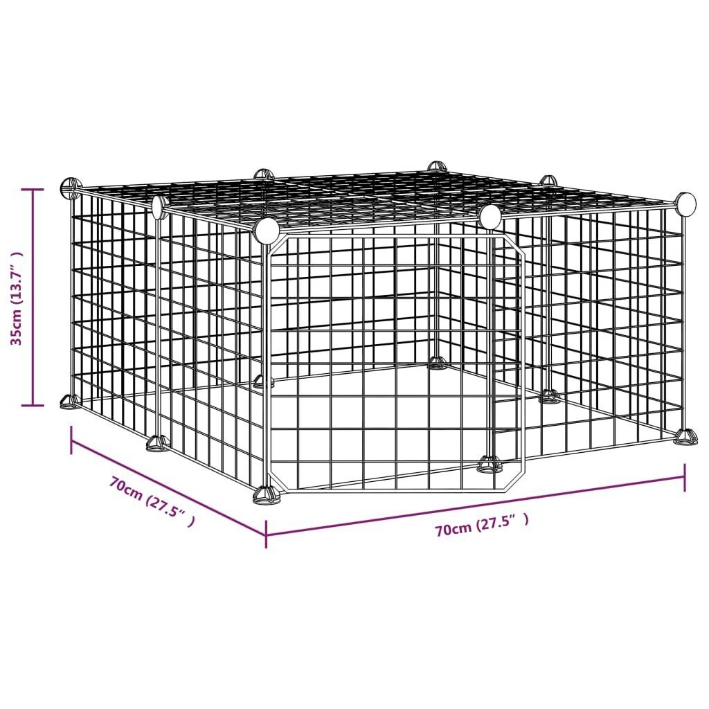 vidaXL 12-paneeliga lemmiklooma aedik uksega, must, 35 x 35 cm, teras hind ja info | Puurid ja tarvikud väikeloomadele | kaup24.ee