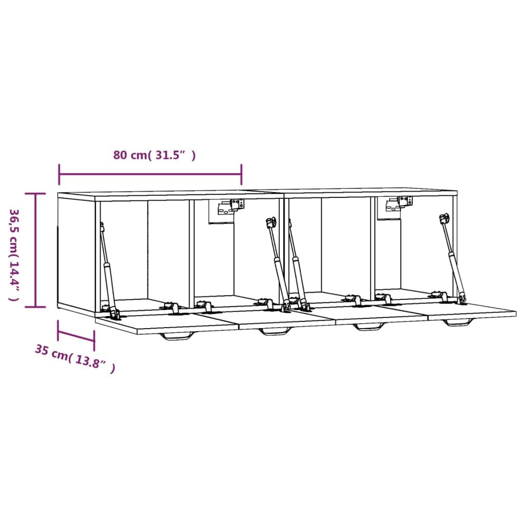 vidaXL seinakapid 2 tk, kõrgläikega valge, 80x36,5x35 cm, tehispuit hind ja info | Elutoa väikesed kapid | kaup24.ee