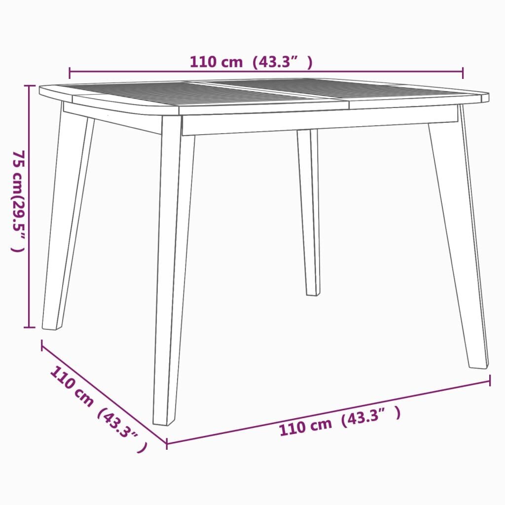 vidaXL aialaud 110 x 110 x 75 cm, akaatsiapuit hind ja info | Aialauad | kaup24.ee