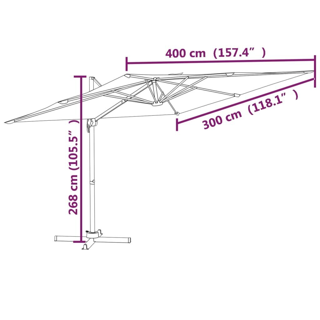 vidaXL alumiiniumpostiga päikesevari, taevasinine, 400 x 300 cm цена и информация | Päikesevarjud, markiisid ja alused | kaup24.ee