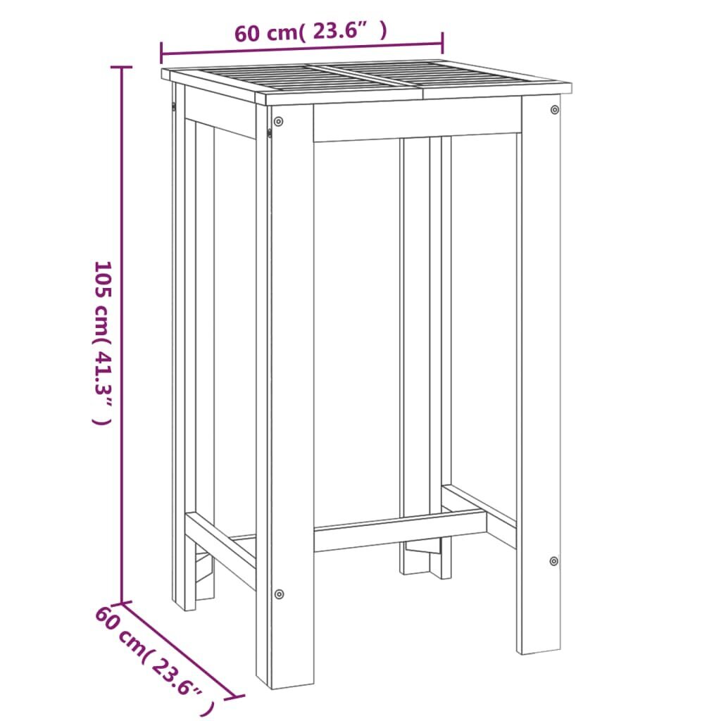 vidaXL aia baarilaud 60x60x105 cm, akaatsiapuit hind ja info | Aialauad | kaup24.ee