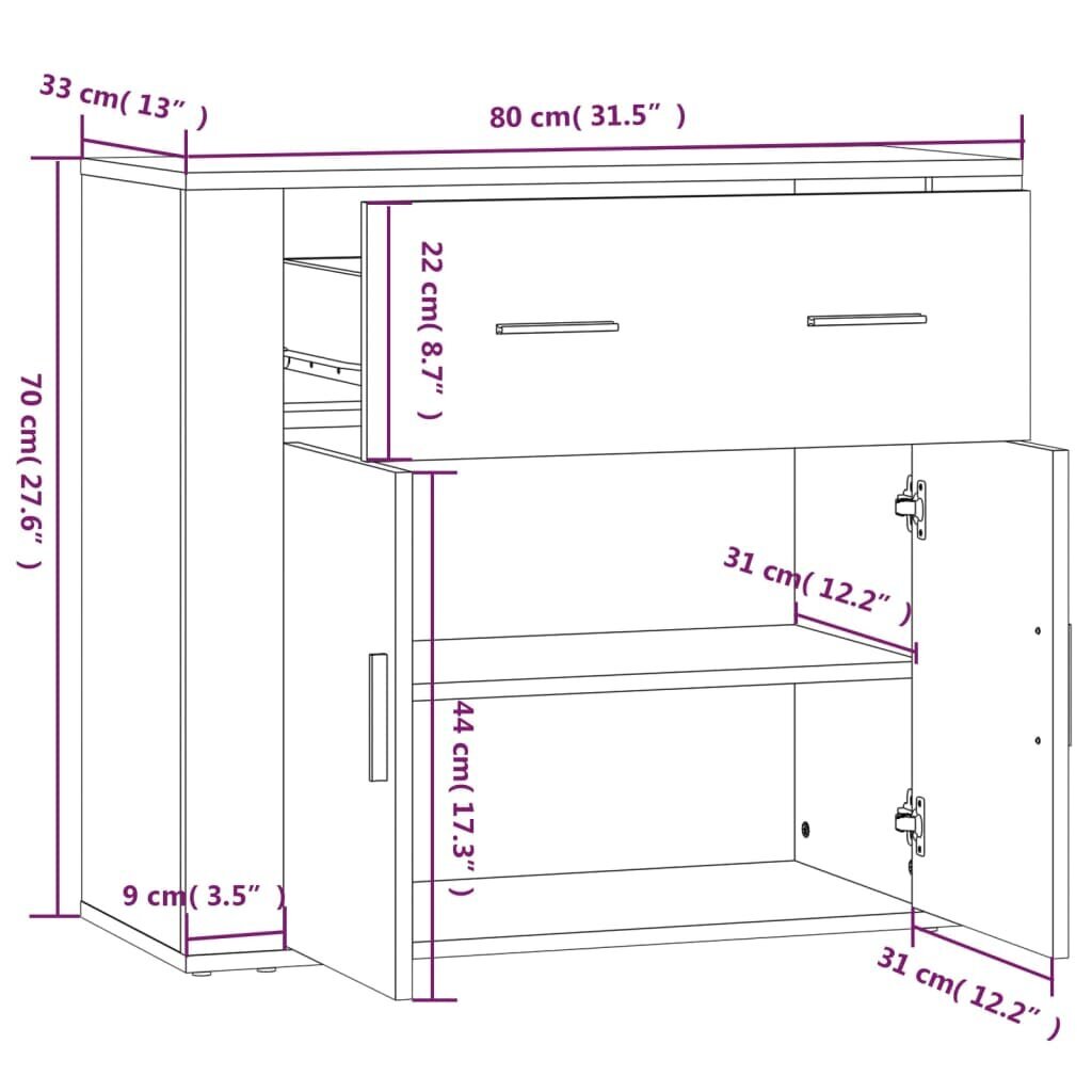 vidaXL puhvetkapp, Sonoma tamm, 80 x 33 x 70 cm, tehispuit hind ja info | Elutoa väikesed kapid | kaup24.ee