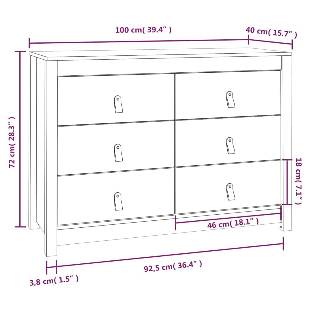 vidaXL lisakapp, must, 100 x 40 x 72 cm, männipuit цена и информация | Elutoa väikesed kapid | kaup24.ee