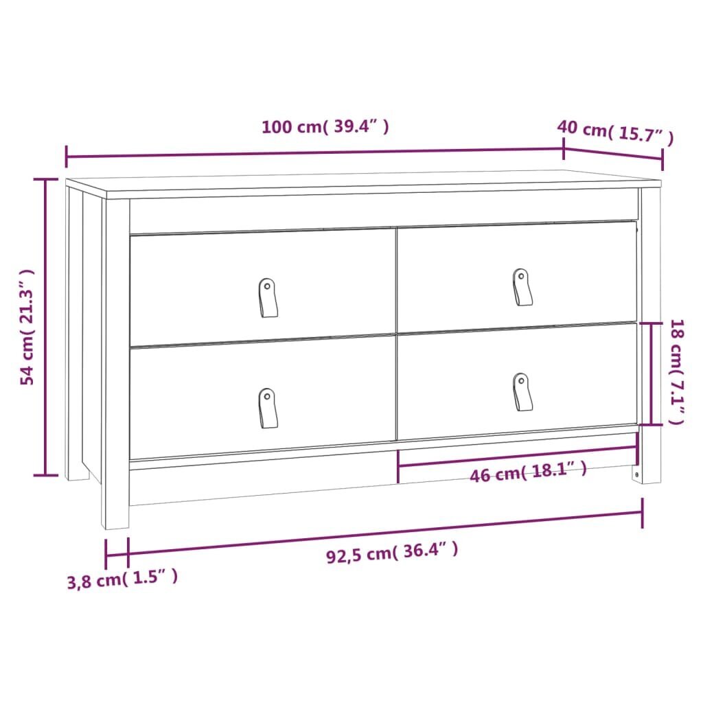 vidaXL lisakapp, 100x40x54 cm, männipuit цена и информация | Elutoa väikesed kapid | kaup24.ee