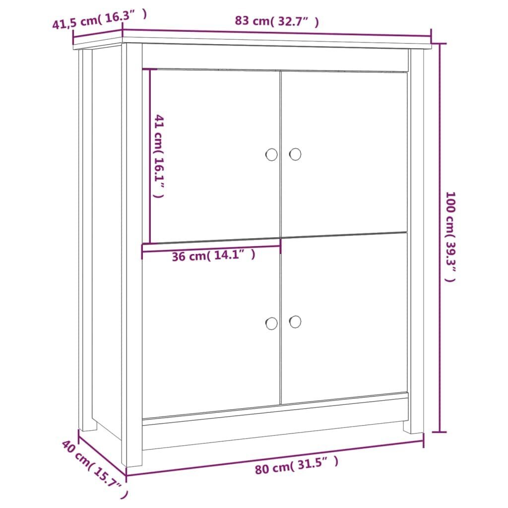 vidaXL puhvetkapp, 83 x 41,5 x 100 cm, männipuit hind ja info | Elutoa väikesed kapid | kaup24.ee