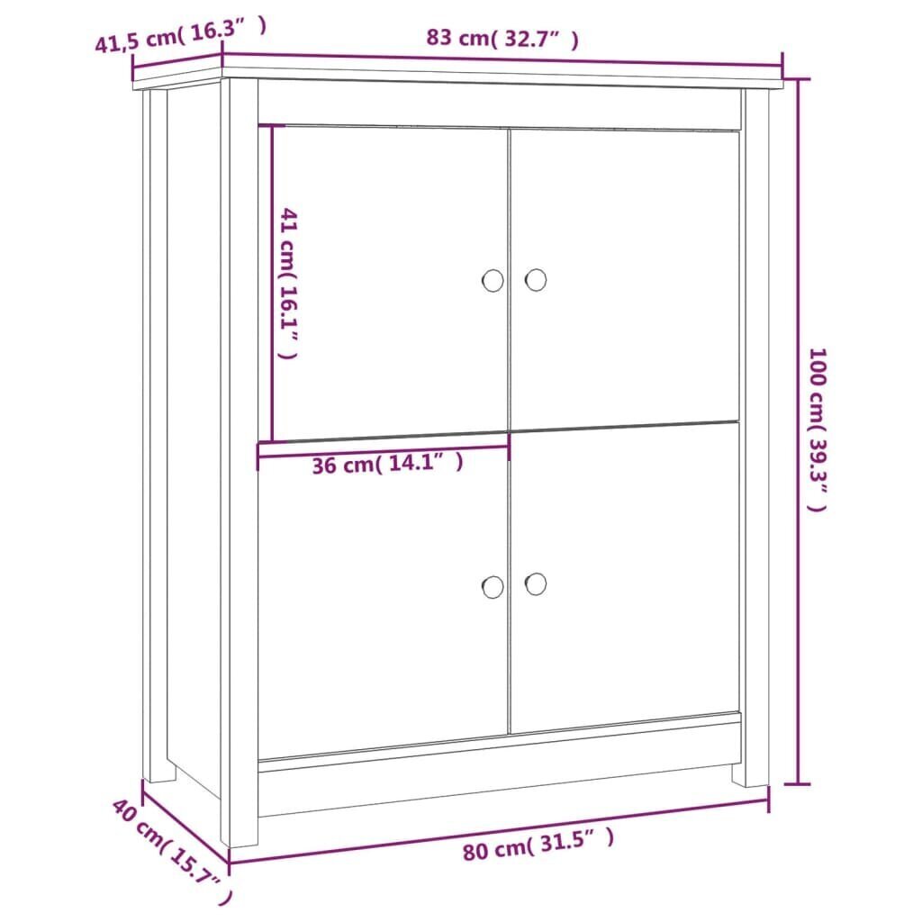 vidaXL puhvetkapp, valge, 83 x 41,5 x 100 cm, männipuit hind ja info | Elutoa väikesed kapid | kaup24.ee