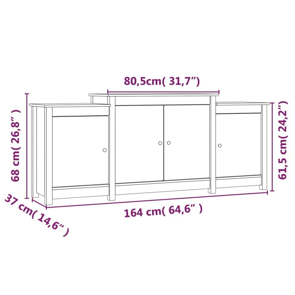 vidaXL puhvetkapp, valge, 164 x 37 x 68 cm, männipuit hind ja info | Elutoa väikesed kapid | kaup24.ee