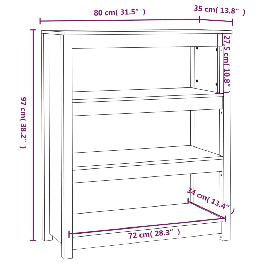 vidaXL raamatukapp, meekarva, 80 x 35 x 97 cm, männipuit цена и информация | Elutoa väikesed kapid | kaup24.ee