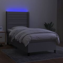 vidaXL kontinentaalvoodi madratsiga ja LED, helehall, 90x200 cm, kangas цена и информация | Кровати | kaup24.ee
