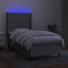 vidaXL kontinentaalvoodi madratsiga ja LED, helehall, 90x200 cm, kangas hind ja info | Voodid | kaup24.ee